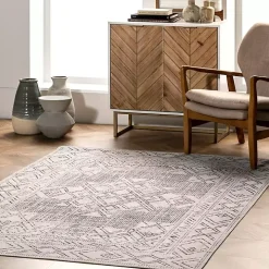 Gray Geometric Medallion Washable Area Rug, 5x8