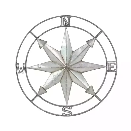 Gray Iron Compass Outdoor Plaque