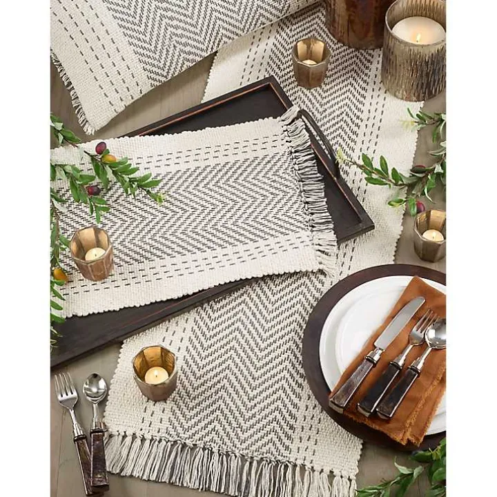 Gray Kantha Stitch Placemats, Set of 4