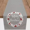 Gray Merry Christmas Wreath Table Runner
