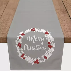 Gray Merry Christmas Wreath Table Runner
