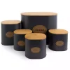 Gray Metal and Bamboo Label Canisters, Set of 5