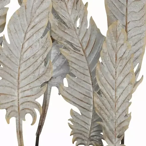 Gray Metal Distressed Feathers Sculpture with Base