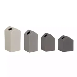 Gray Ombre Ceramic House Shaped Vases, Set of 4
