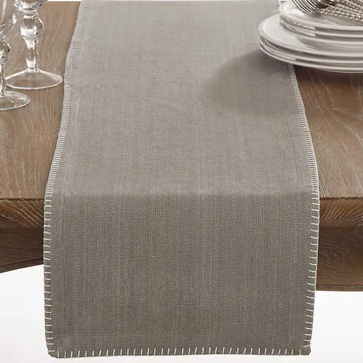 Gray Overcast Stitch Cotton Table Runner