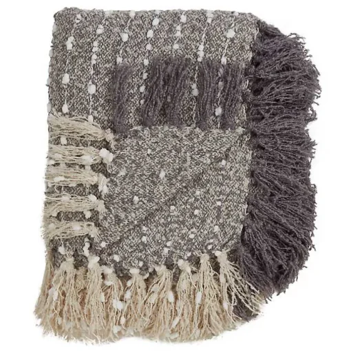 Gray Petite Pom Pom Throw with Tassels