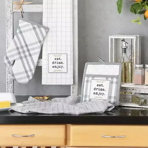 Gray Plaid Eat Drink Enjoy 4-pc. Dish Towel Set