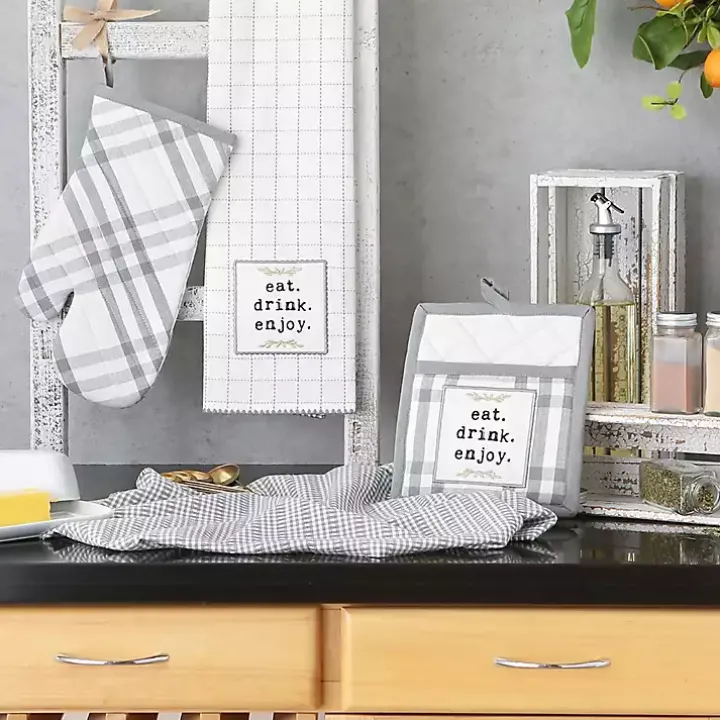 Gray Plaid Eat Drink Enjoy 4-pc. Dish Towel Set