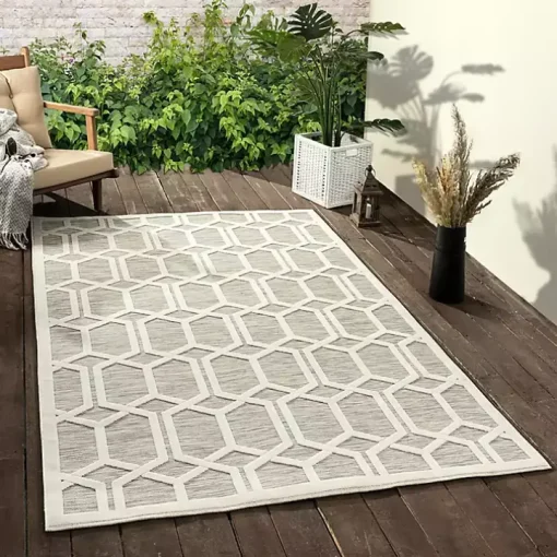 Gray Raised Honeycomb Indoor/Outdoor Area Rug, 7x9