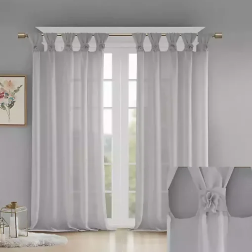 Gray Rosette Tab Top Curtain Panel, 63 in.