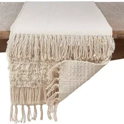 Gray Sequin Fringe Cotton Table Runner