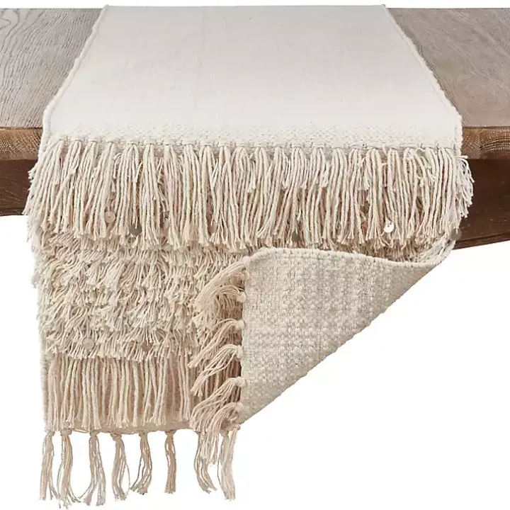 Gray Sequin Fringe Cotton Table Runner