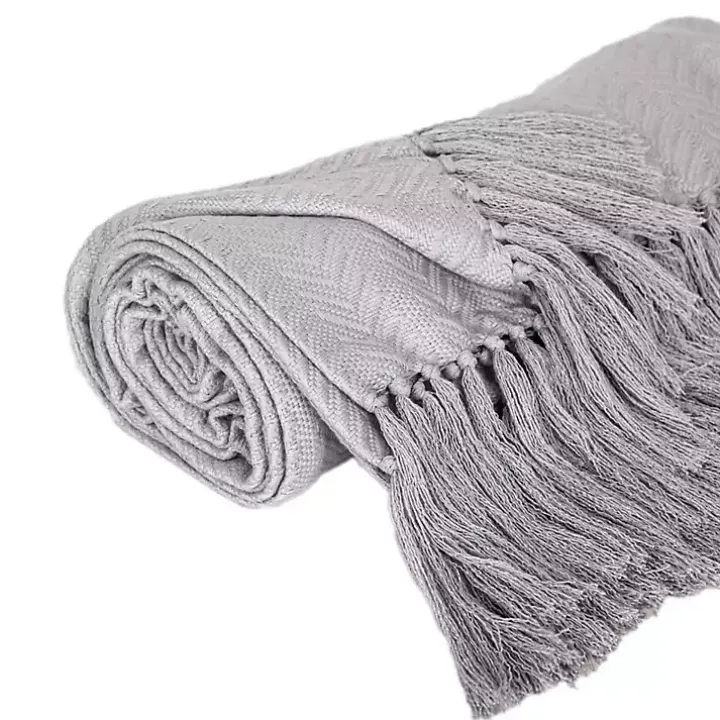 Gray Simple Chevron Tassel Throw