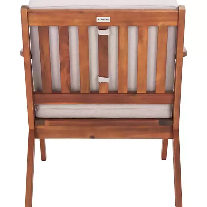Gray Upholstered Acacia Wood Outdoor Chair