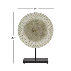 Gray White Gold Carved Mandala Metal Sculpture