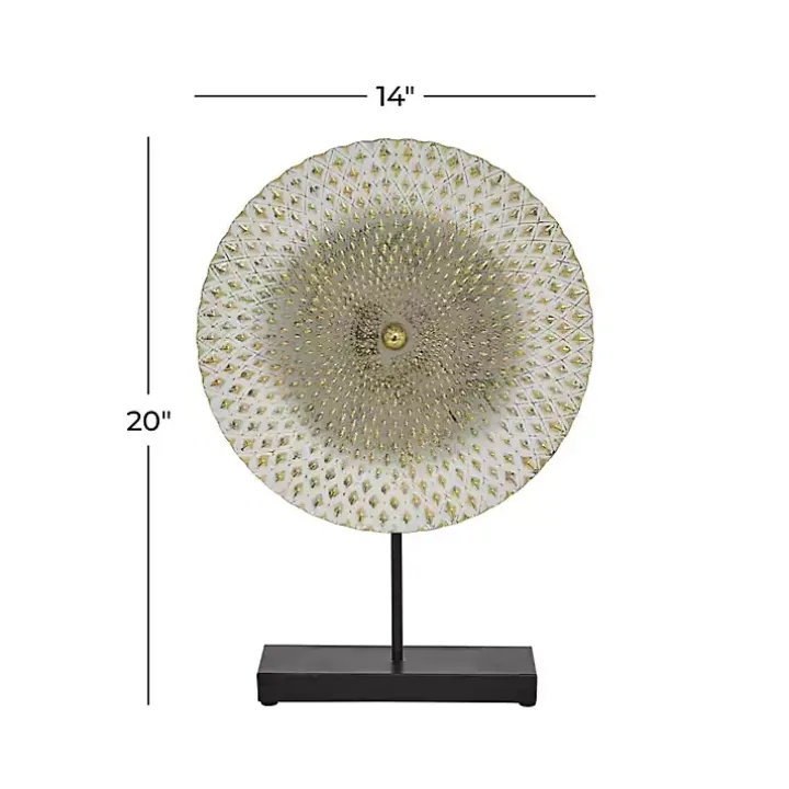 Gray White Gold Carved Mandala Metal Sculpture