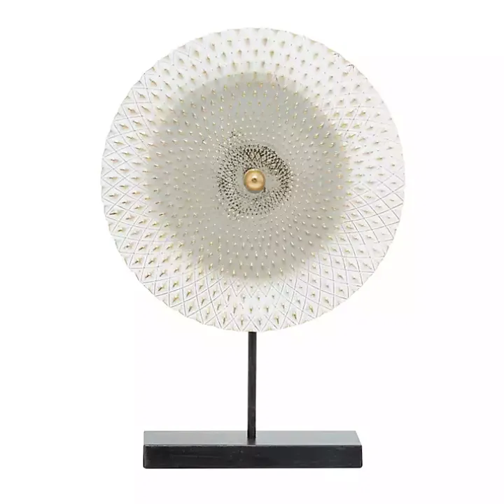 Gray White Gold Carved Mandala Metal Sculpture