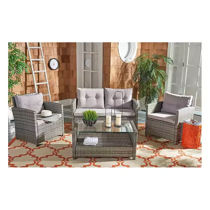 Gray Wicker 4-pc. Deluxe Outdoor Living Set