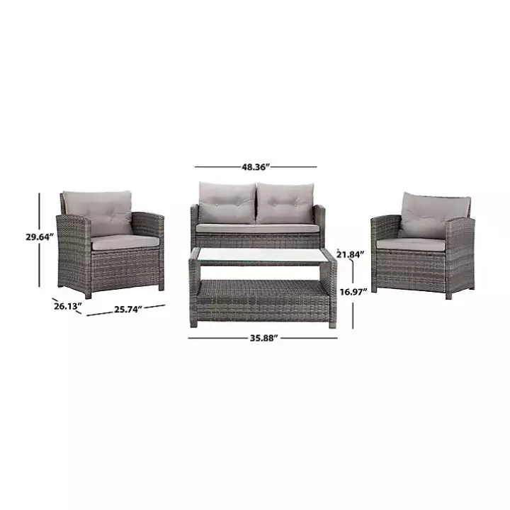 Gray Wicker 4-pc. Deluxe Outdoor Living Set