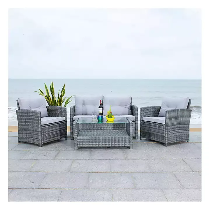 Gray Wicker 4-pc. Deluxe Outdoor Living Set