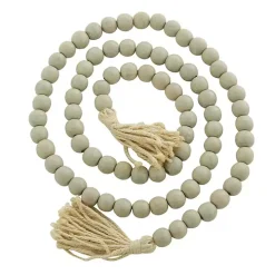 Gray Wood Beads Cream Tassel Garland