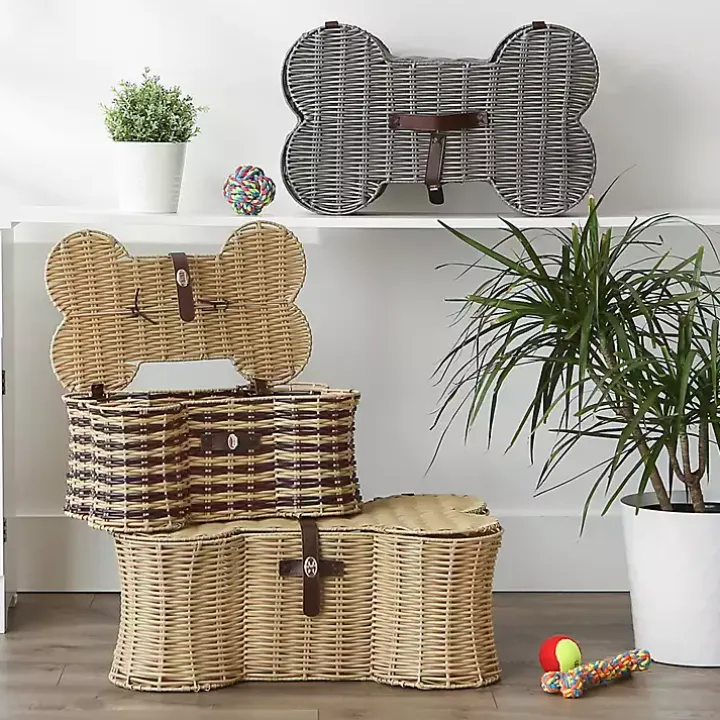 Gray Woven Bone Shaped Basket, 17 in.