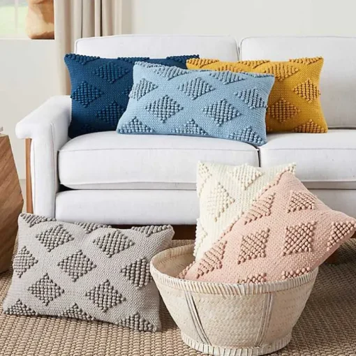 Gray Woven Diamonds Lumbar Pillow
