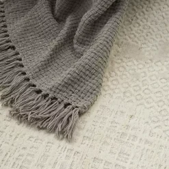 Gray Woven Waffle Knit Chenille Throw