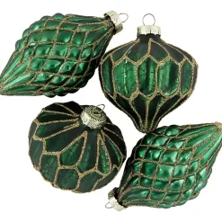 Green & Gold Onion & Finial Ornaments, Set of 4