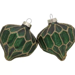 Green & Gold Onion & Finial Ornaments, Set of 4