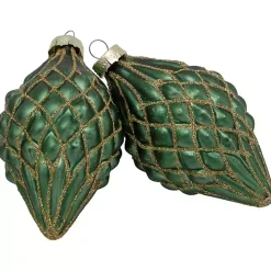 Green & Gold Onion & Finial Ornaments, Set of 4