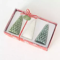 Green & White Pine Tree Candle Set