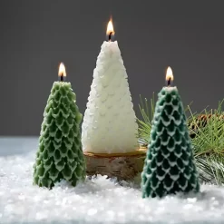 Green & White Pine Tree Candle Set
