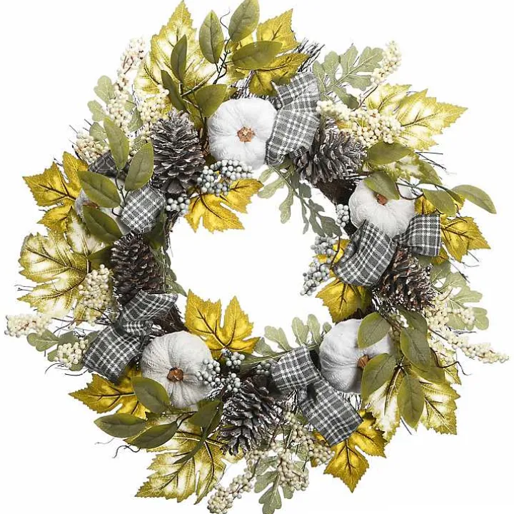 Green and Gray Ribbon Harvest Mix Wreath