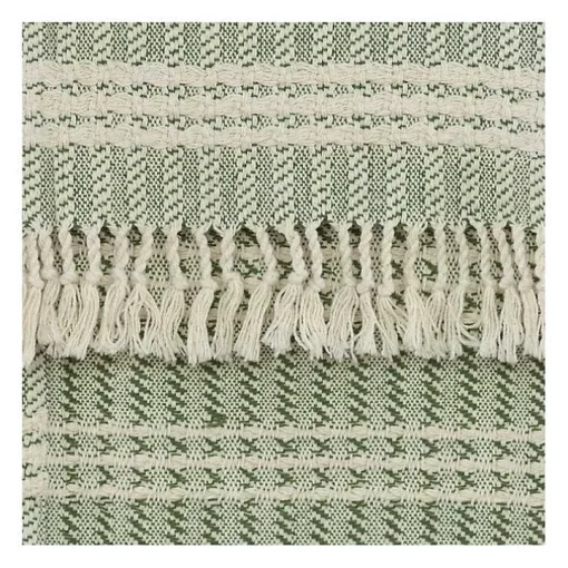 Green and Ivory Striped Cotton Throw