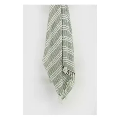 Green and Ivory Striped Cotton Throw