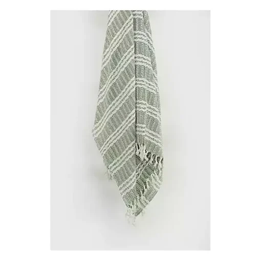Green and Ivory Striped Cotton Throw