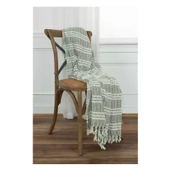 Green and Ivory Striped Cotton Throw