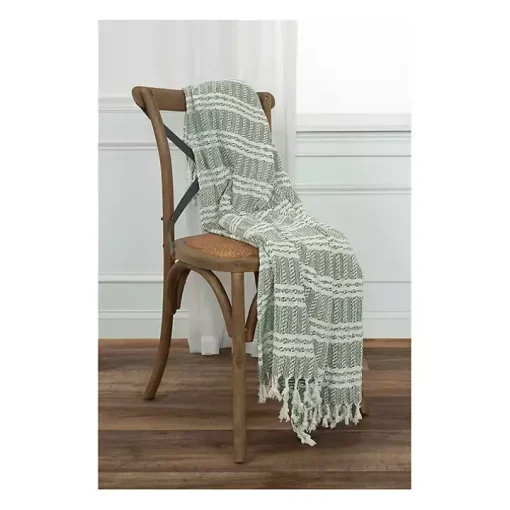 Green and Ivory Striped Cotton Throw