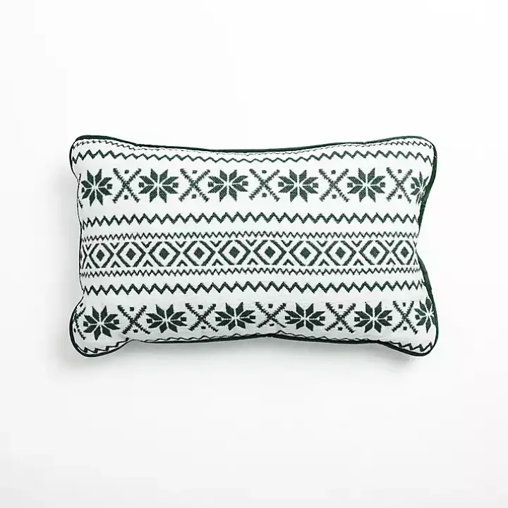 Green and White Fair Isle Christmas Pillow