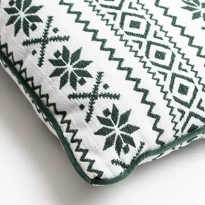 Green and White Fair Isle Christmas Pillow
