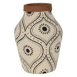 Green and White Floral Terracotta Vase