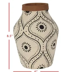 Green and White Floral Terracotta Vase