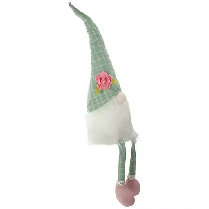 Green and White Plaid Gnome Shelf Sitter