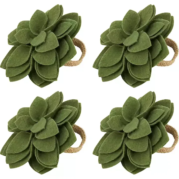 Green Blossom Napkin Rings, Set of 4