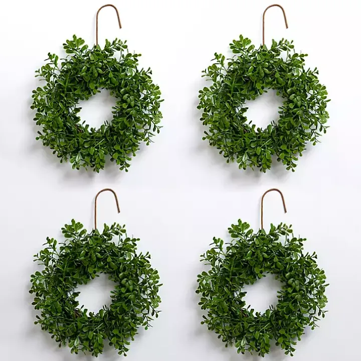 Green Boxwood Mini Wreaths, Set of 4