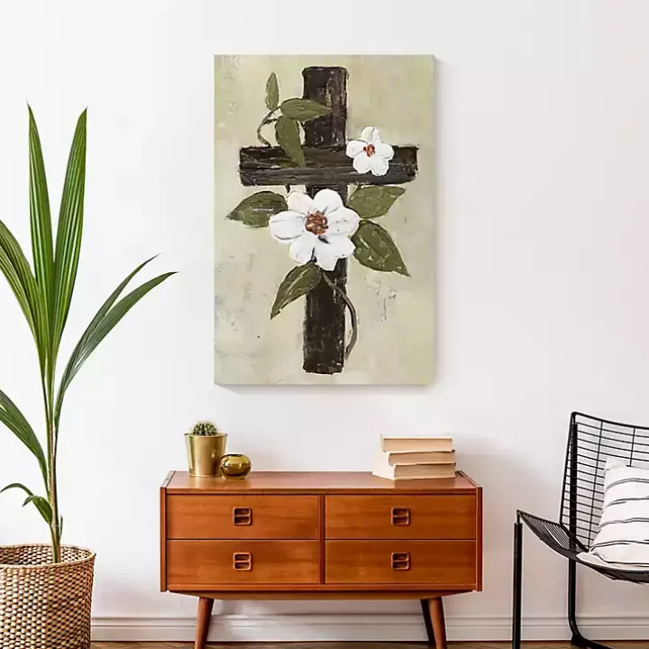 Green Easter Cross Canvas Art Print