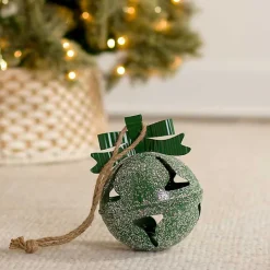 Green Glitter Metal Bell Ornament, 8 in.