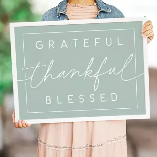 Green Grateful Thankful Framed Wall Plaque