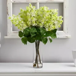 Green Lilac Arrangement in Glass Vase